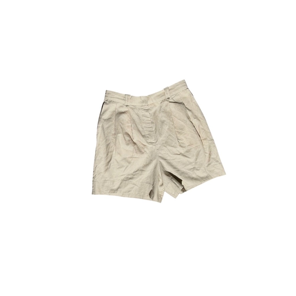 Dress Forum Los Angeles Beige Pleated Linen Blend Shorts FP10449-B Small
